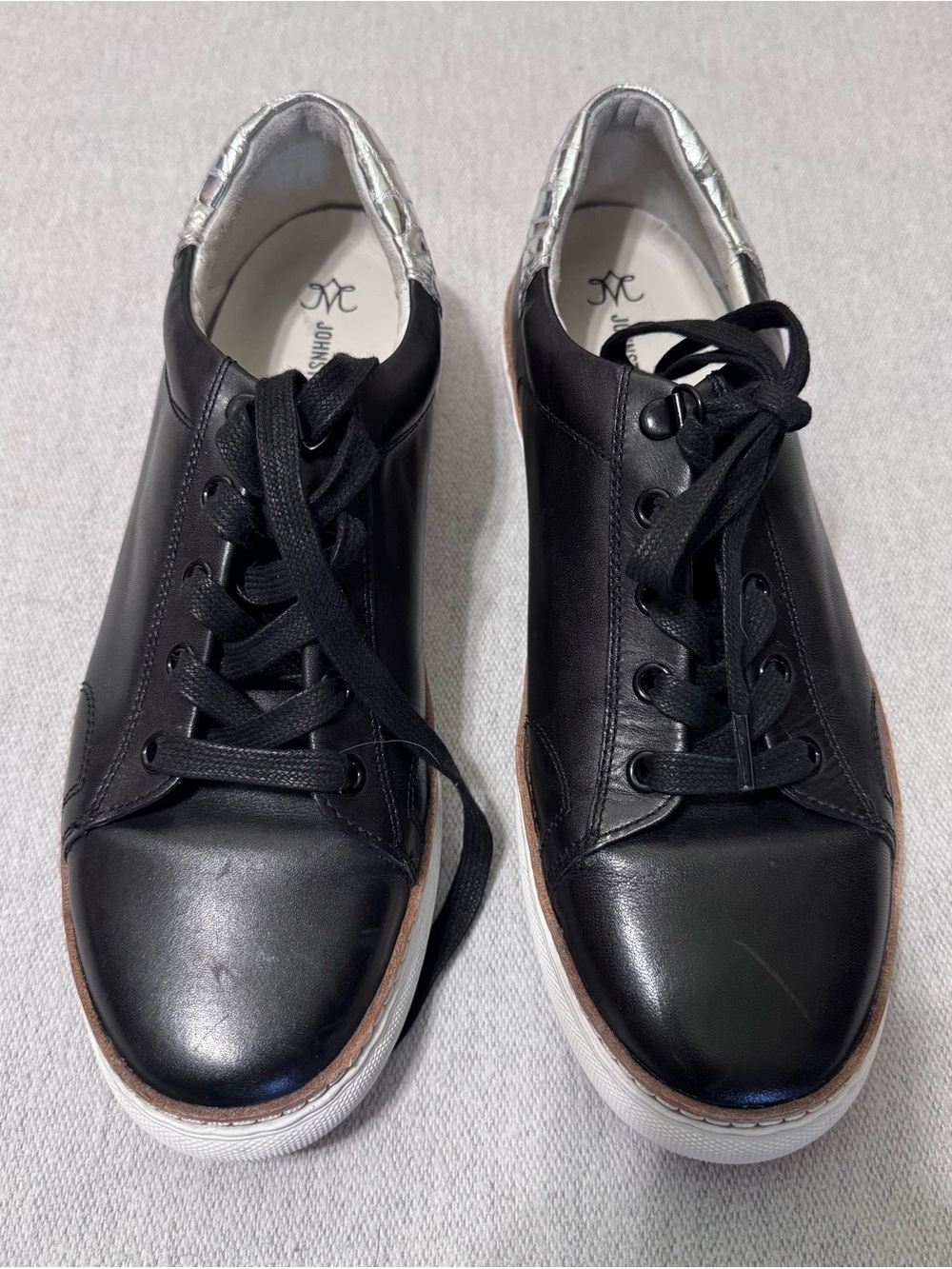 Johnston & Murphy Callie Black Leather Sneakers with Silver Heel Trim